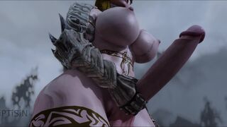 Powerful Futanari Warrior Jerking off her big cock