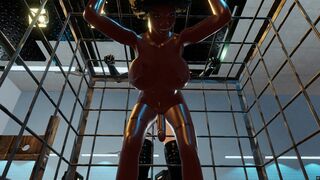 Mistress fucking her black trans slave's ass hard with a huge dildo