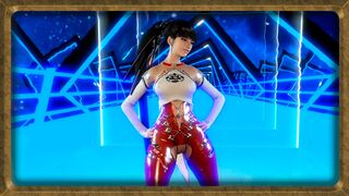 Youthful beauty Eve in provocative bodysuit poses alone against mirror