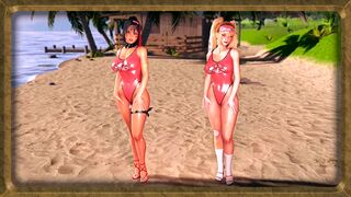 Cute lifeguards Bay and Clay dance in bodysuits on a hot summer beach