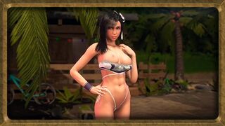 Sporty flirtly Tifa teases you with lowered swimsuit on the summer beach